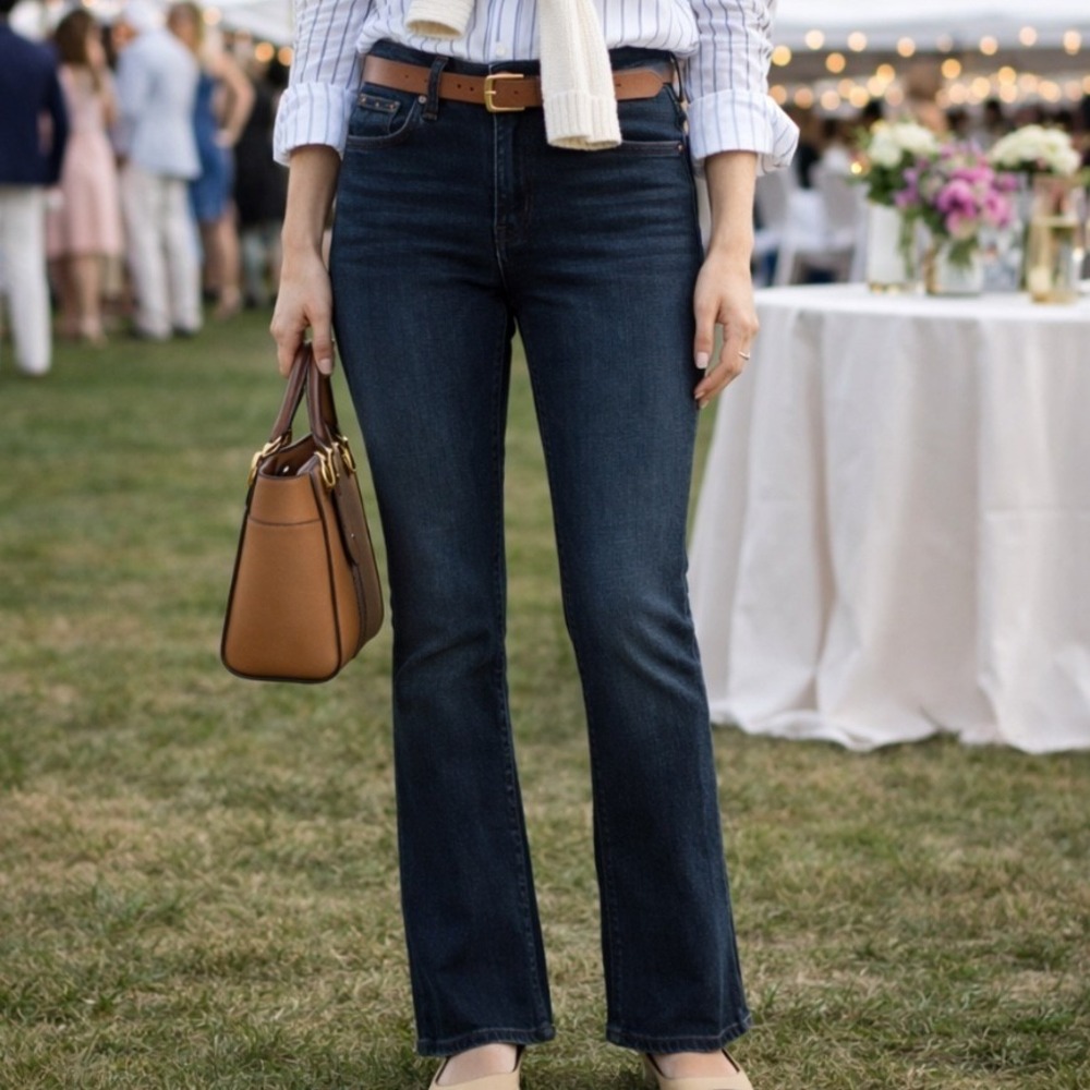 Tokyo Darling High Waisted Flare Jeans Dark Indigo Wash Womens Flare Leg‎ Denim